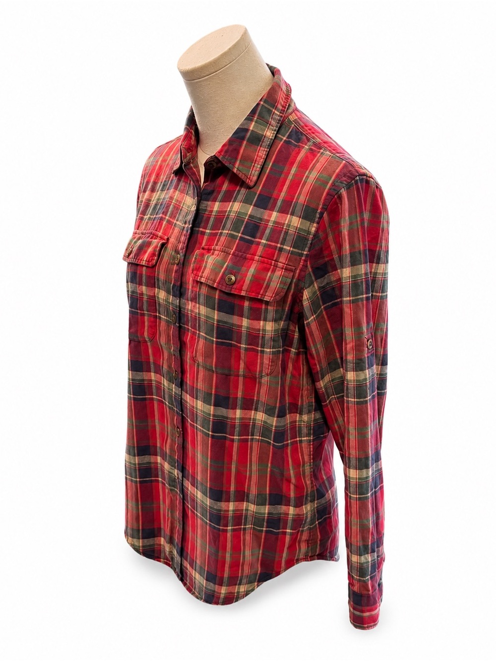 Lauren Ralph Lauren Plaid Button Down Shirt Size Medium Red Green Cotton Flannel - Picture 2 of 4